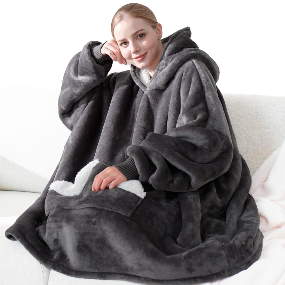 Touchat Wearable Blanket Hoodie, Oversized Sherpa Fleece Sweatshirt Blanket with